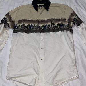 High Noon vintage western shirt Large, cotton W/horses Print.  READ DESCRIPTION